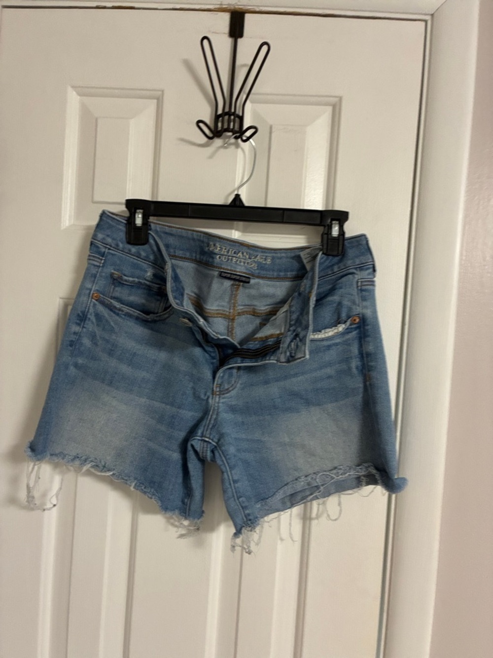 American Eagle Outfitters Light Blue Denim Midi Cutoff Shorts